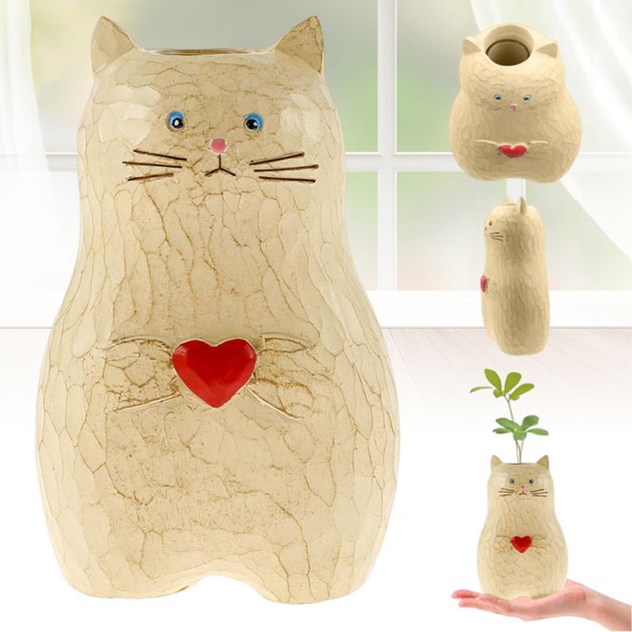 Vase décoratif en forme de chat en forme de cœur résine synthétique artisanat idéal pour la décor ACCESSOIRES FABRICATION MAISON