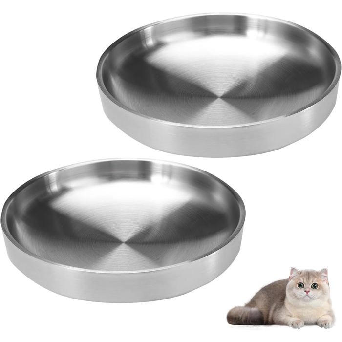 2 Pièces Gamelle Inox Chat15Cm Assiette Plate Anti-Basculement Bol Chat[EC259]