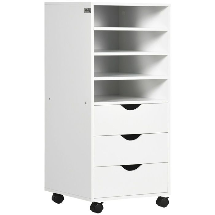 Caisson bureau 4 roulettes 4 étagères 3 tiroirs bois blanc Caisson bureau 4 roulettes 4 étagères 3 tiroirs bois blanc