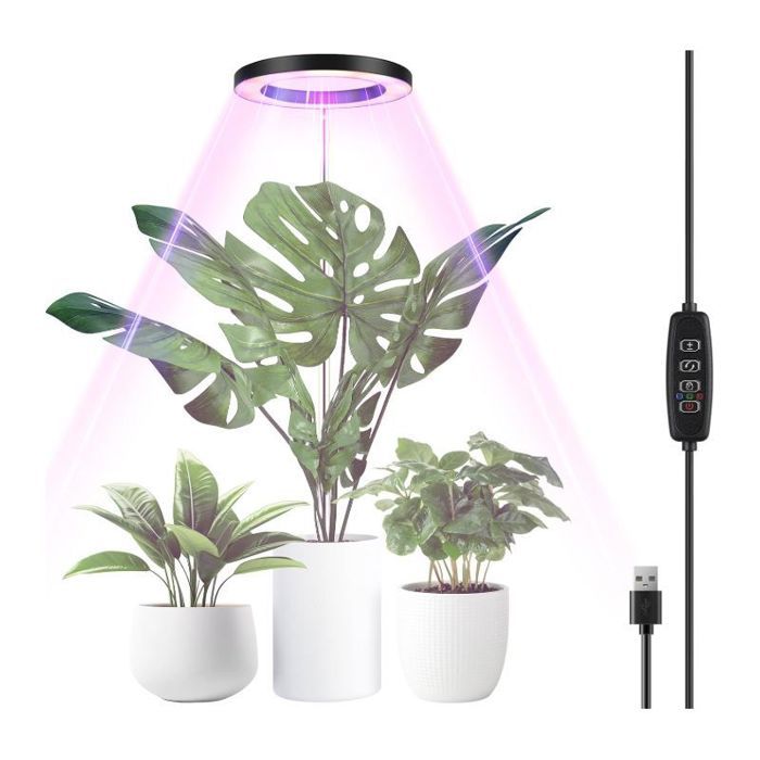 Lampe De Croissance Led Spectre Complet - 70 Leds - Hauteur Réglable - Minuterie 3/9/12h Et 10 Luminosités - Plantes Intérieur