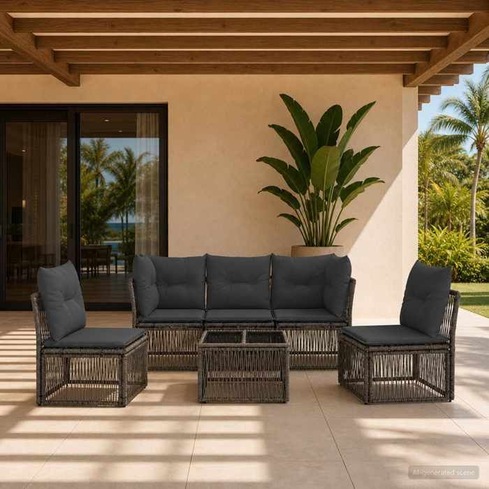Ensemble canapé de jardin - MAISON EXCLUSIVE - 6 pièces - Gris - Polyrotin durable - Modulable résistant aux intempéries