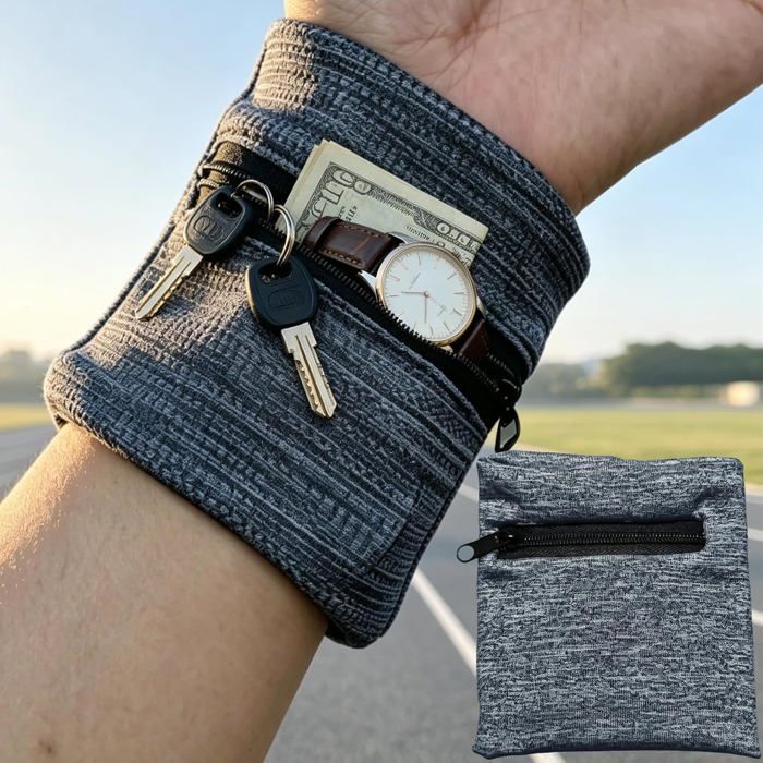 Portefeuille de poignet avec fermeture éclair pochette de sport pour clés cartes et argent course et randonnée