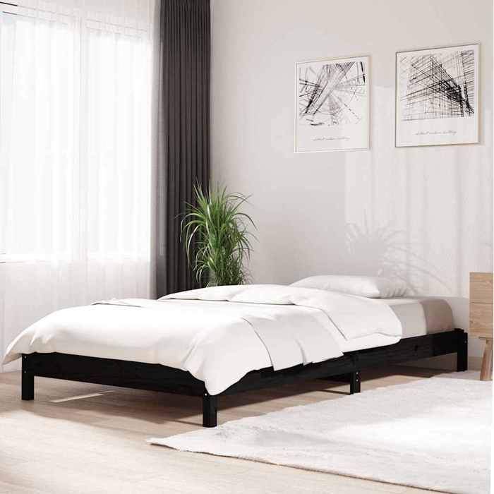 WIENS Lit empilable - Contemporain design - noir 90x200 cm bois de pin massif - sans matelas &BONNE155359