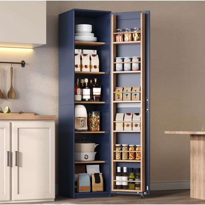 Modenuit Armoire colonne de cuisine 40 x 40 x 183 cm avec étagères réglables rangement de porte MDF bleu