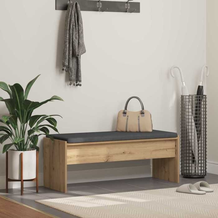 Moderne Banc à chaussures - 110 kg/siège - avec coussin - Chêne artisanal - 103x38x40 cm - Banc meuble à couloir @FR7031