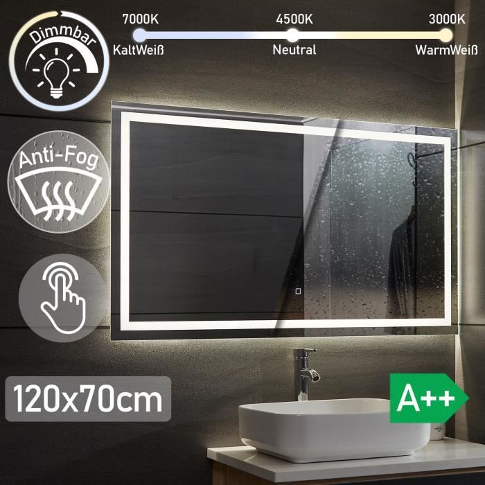 Miroir de salle de bain avec éclairage et bluetooth, miroir mural