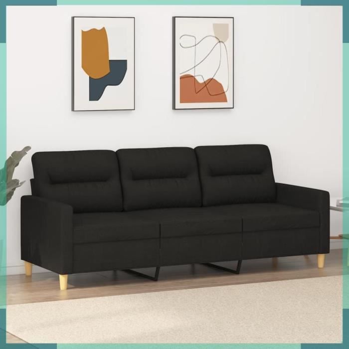 Canapé à 3 places Noir 180 cm Tissu-FHE359247