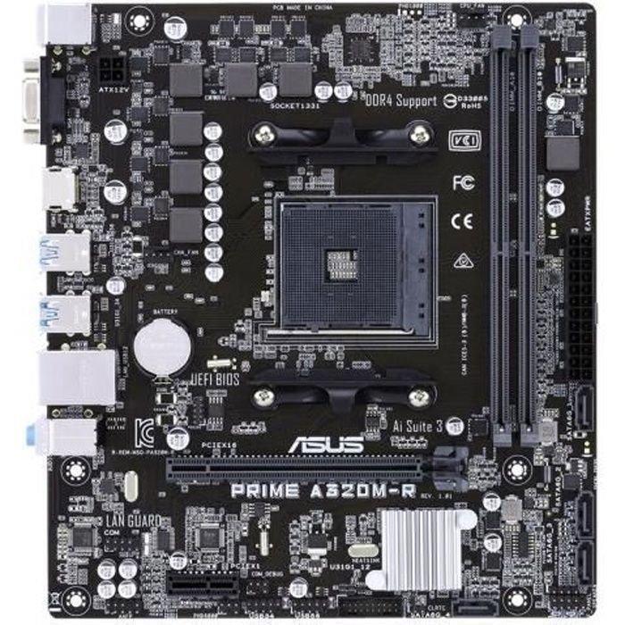 ASUS PRIME A320M-R Carte-mère micro ATX Socket AM4 AMD A320 USB 3.1 Gen 1 Gigabit LAN carte graphique embarquée (unité centrale…