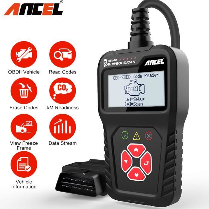 ANCEL AS100 Outil de Diagnostic Voiture OBD2 Universel Lecteur de Code  Valise Diagnostique Auto Scanner OBDII Support Français - Cdiscount Auto