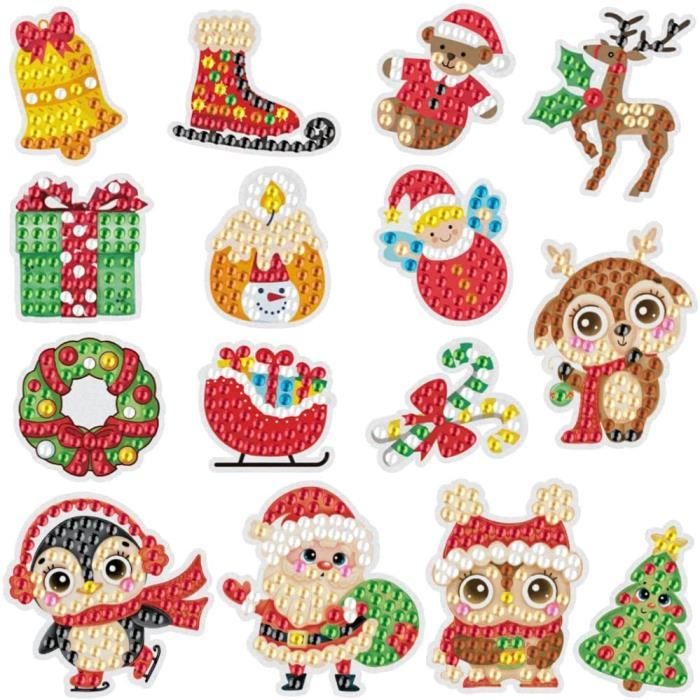 Kuvarix 12PCS Peinture Diamant Noël - Porte-Clés DIY 5D Diamond Painting Ornements - Idéal Enfants & Adultes