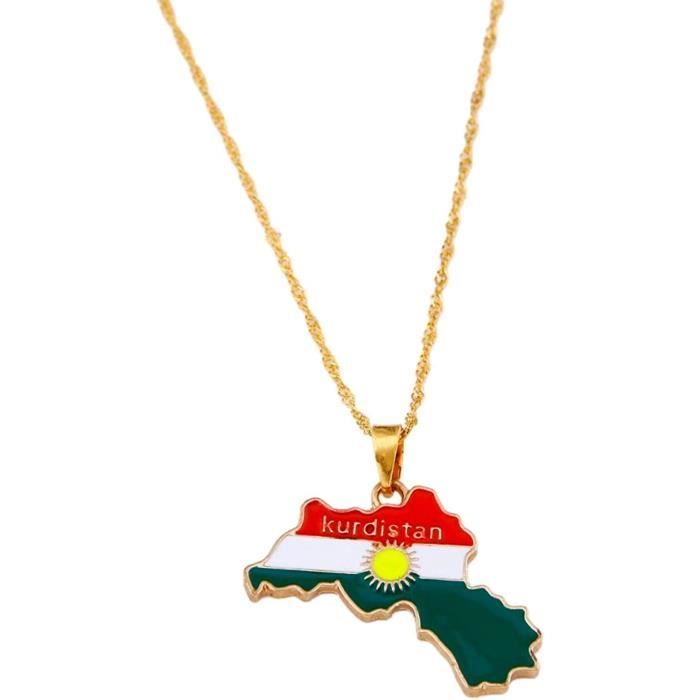 Carte De La Région Kurdistan Pendentif Collier Chaîne Or Kurde