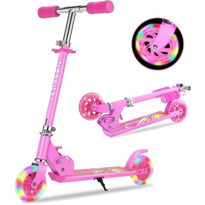 HOMCOM Trottinette Enfant 3-7 Ans Pliable | Roues Lumineuses LED Musique Guidon Réglable 4 Hauteurs