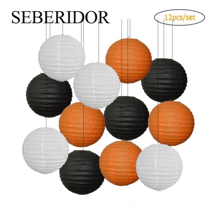 Décoration Mariage 20 Lanternes Papier Rondes Blanches - Nervures Fil Métal, Tailles 15-30 Cm, Pour Mariage, Fête, Décoration Décoration Festive