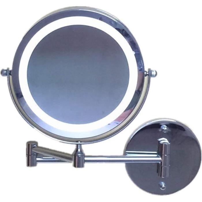 Miroir De Maquillage Mural LED – Double Face (Normal/Grossissant), Bras Extensible 30 Cm, Diamètre 8 Pouces, Bronze