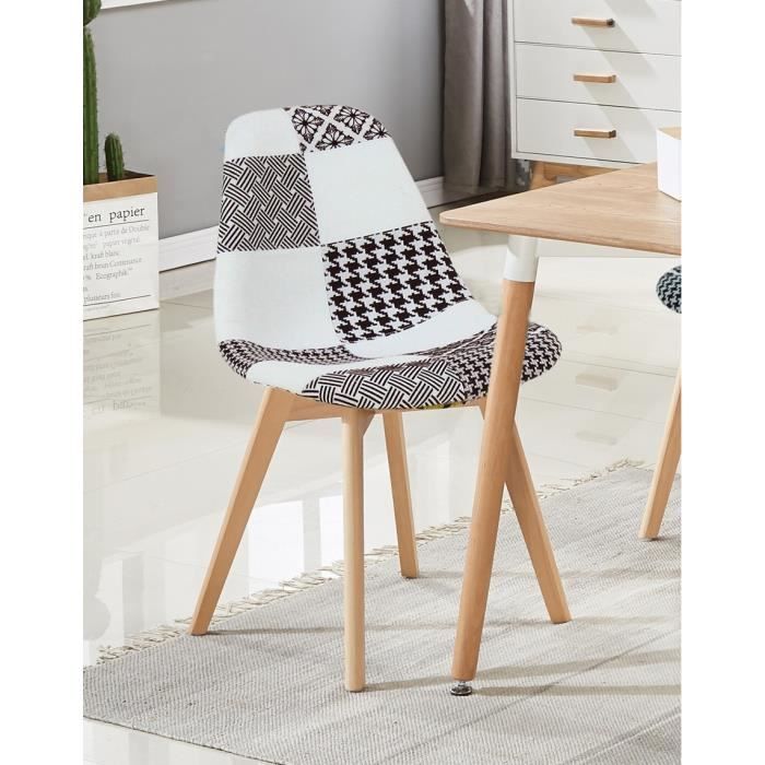 Fabia Dining Chair Chaises en patchwork noir et blanc Contemporary