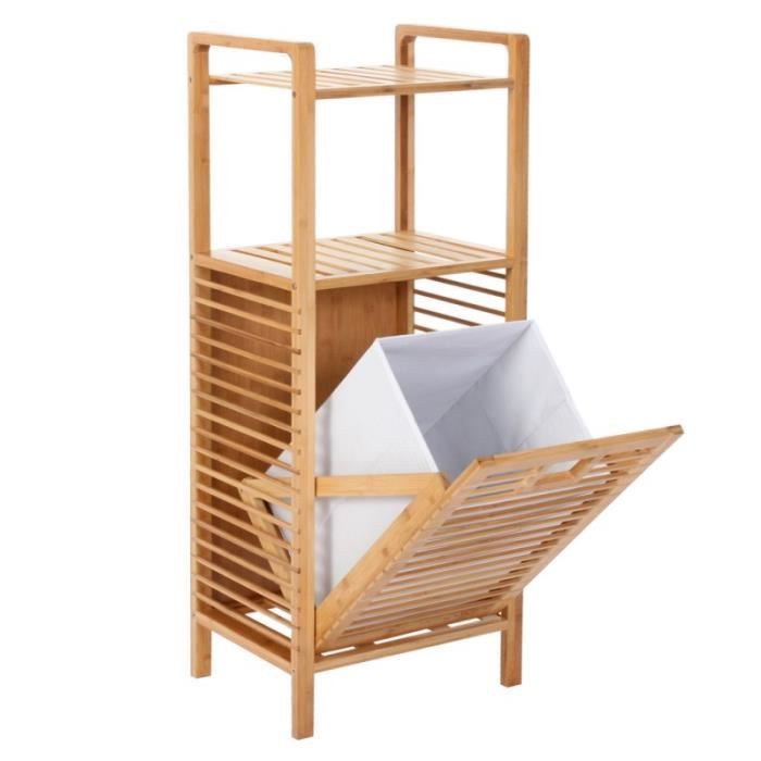Etagere Meuble Pour Salle De Bain En Bambou Avec Panier A Linge