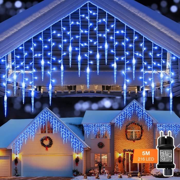Rideau Lumineux Extérieur 5M 216 LED,Guirlande Lumineuse Noel IP44