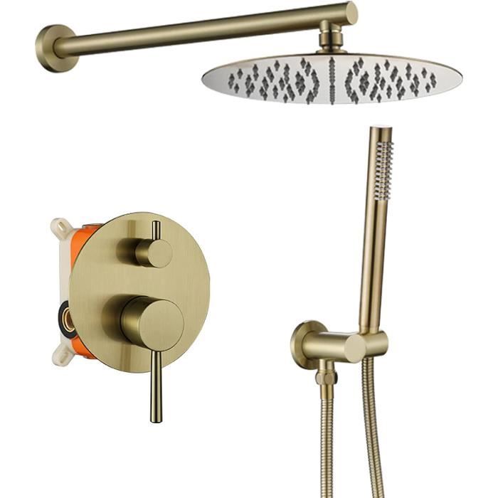 Douche Encastrable Dore Brossé Colonne de Douche Pomme de Douche, Kit Douchette Douche Salle de