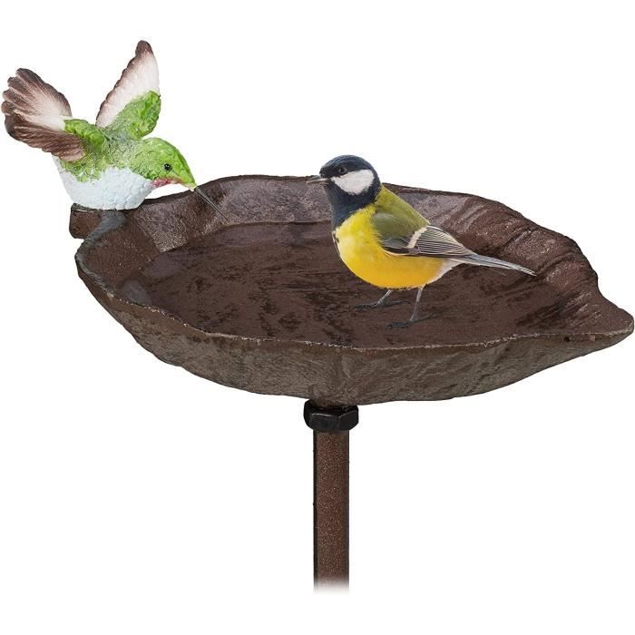 Abreuvoir Oiseau Relaxdays Avec Plaque Welcome - Mangeoire Murale En Fonte Marron Pour Jardin Et Terrasse