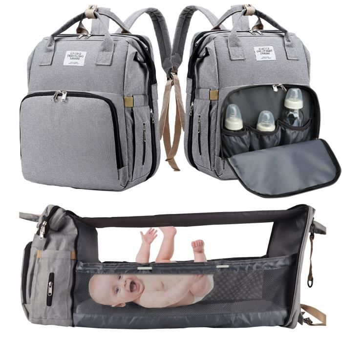 sac à dos lit de voyage gris lit pliable multifonction Sac à dos à langer pour bébé sac à dos pour poussette pour maman et papa sac à dos sac à dos portable crèche 