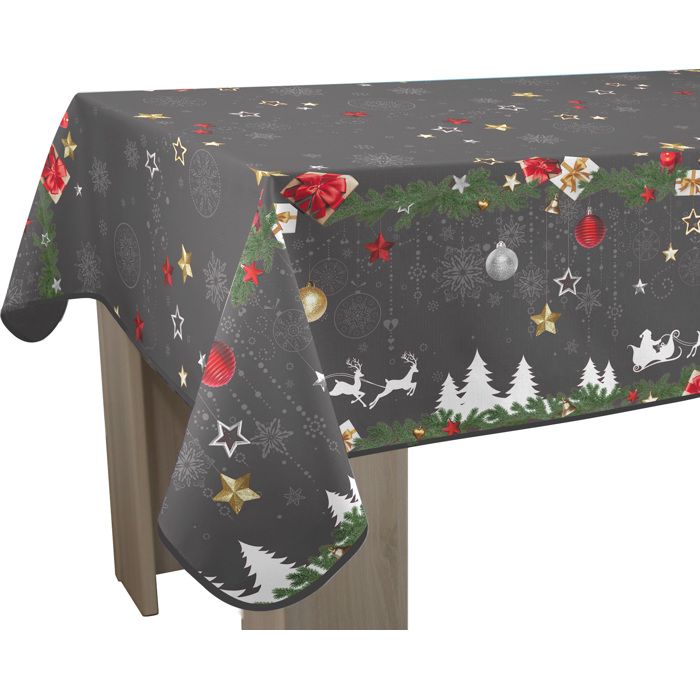 Nappe Anti-taches Noël Gris taille Rectangle 150x240 cm - Cdiscount Maison