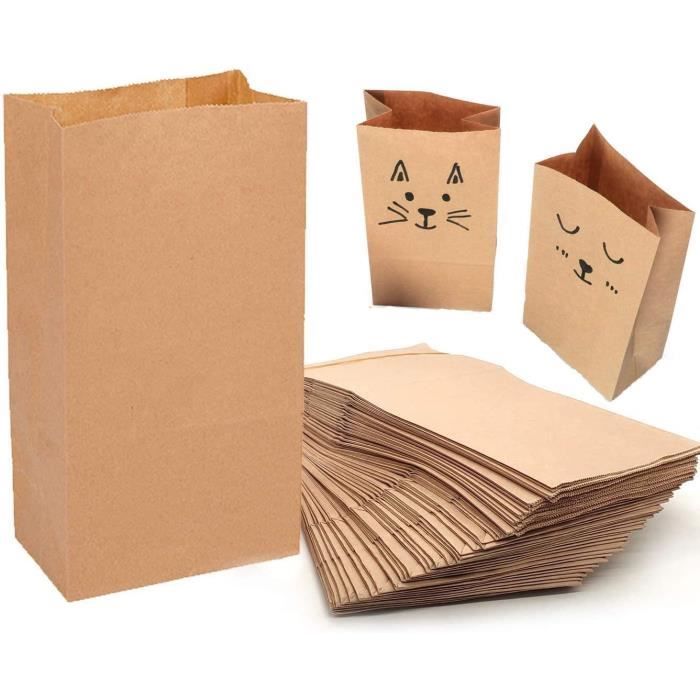 Lot de 100 sacs en papier Kraft pour la nourriture, le pain, les repas