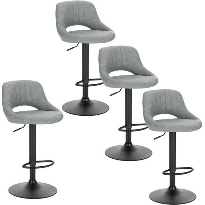 EUGAD Tabouret de Bar Chaise de Bar Lot de 4Tabouret de Cuisine avec Similicuir Assise et métal PiedsGris