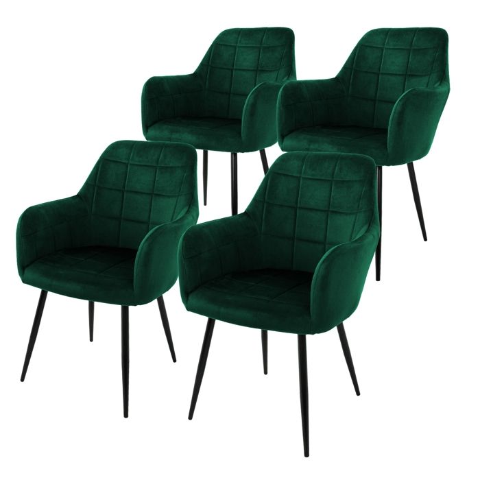ML-Design Lot 6x Chaises de Salle à Manger Pétrole, Style Moderne/Retro, Dossier et Accoudoirs Rembourrée Aspect Velours, Pieds en Métal Noir, Chaise Ergonomique, Fauteuil pour Salon/Chambre/Cuisine