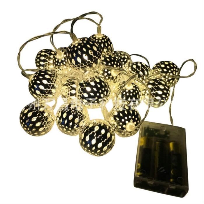 Guirlande lumineuse LED marocaine avec prise, 20 boules en métal doré à