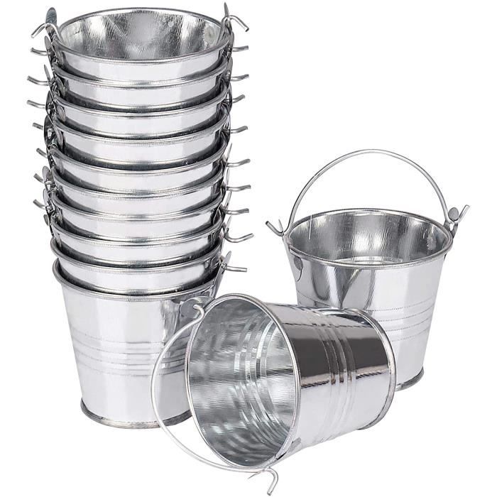 Petit Seau En Métal Galvanisé Avec Anse - 10cm Hauteur X 7cm Diamètre - Décoration Et Rangement