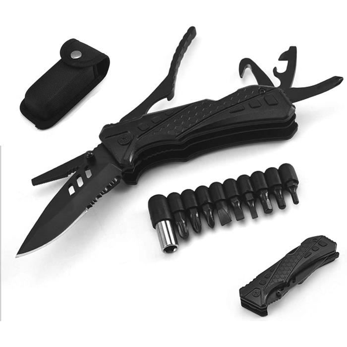 Couteau Multi Fonctions 24 En 1 – Pince Pliante, Manche Métal, Survie