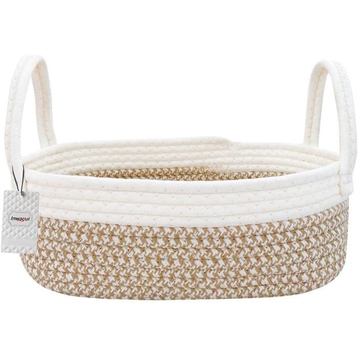 Blanc//Gris Vêtements 50 x 33 cm Jouets Inwagui Panier à Linge Tissé en Corde de Coton Grand Panier de Rangement avec Poignées pour Couvertures