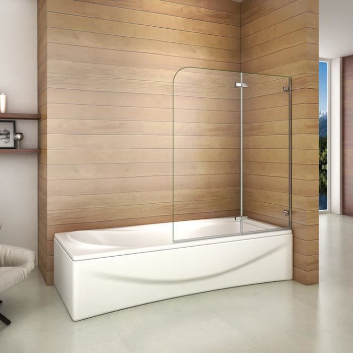 Pare-baignoire pliant en verre trempé 5mm - AICA - 100x140cm - Pivotant - Installation facile - Design moderne