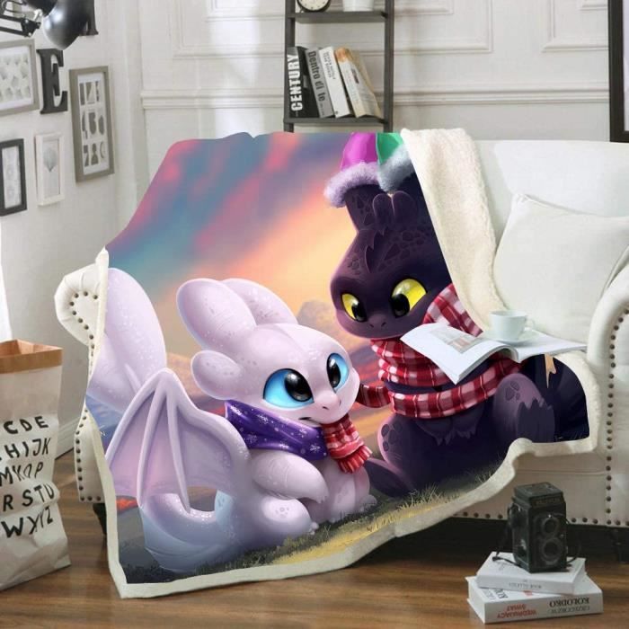 130 × 150 cm couverture de lit design Dragon blanc violet literie en microfibre douce et chaude pour canapé-lit Couverture de jet en molleton imprimé Couple Dragon pour enfants adultes 