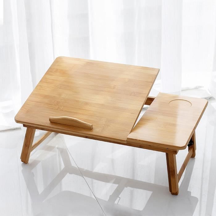 ELIFUZHG Table pliante pour ordinateur portable en Bambou Pliable - Table d'appoint inclinable - Lire, travailler, manger - pupitre