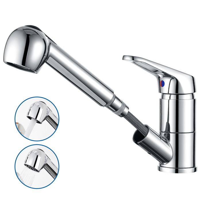 Robinet de Cuisine Rotatif 360° Mitigeur Cuisine Chromé avec Douchette extractible 2 Modes Jet et Aérateur démontable