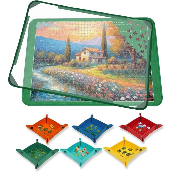 Tapis De Puzzle 1000 Pièces 32x22" + 6 Plateaux De Tri + Couvercle Transparent Anti-poussière Et Anti-chat