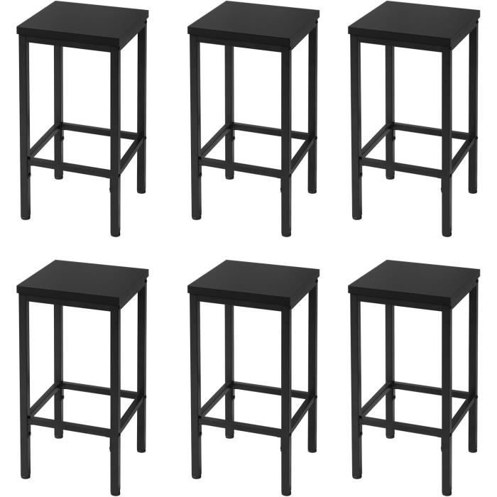 EUGAD Lot de 6 Tabouret de Bar Chaise de Cuisine Industriel avec Repose-Pieds en Bois Aggloméré + Métal Noir E0AG0084-6