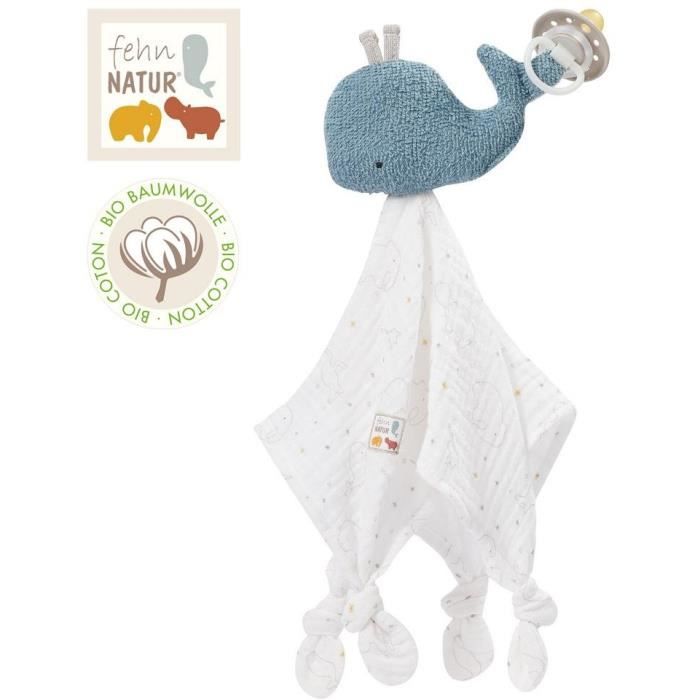 Fehn 056068 Doudou baleine fehnNATUR - Doudou pour bébé en coton bio avec attache tétine Fehn 056068 Doudou baleine fehnNATUR - Doudou pour bébé en coton bio avec attache tétine