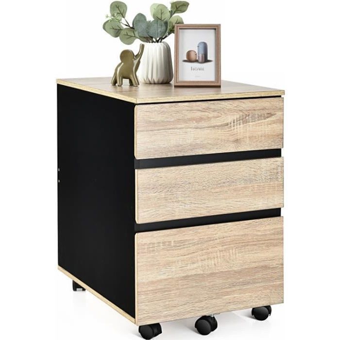 giantex caisson de bureau avec 3 tiroirs et 5 roulettes,meuble organiseur de bureau,pour imprimante,dossier et documents,53x39x58cm