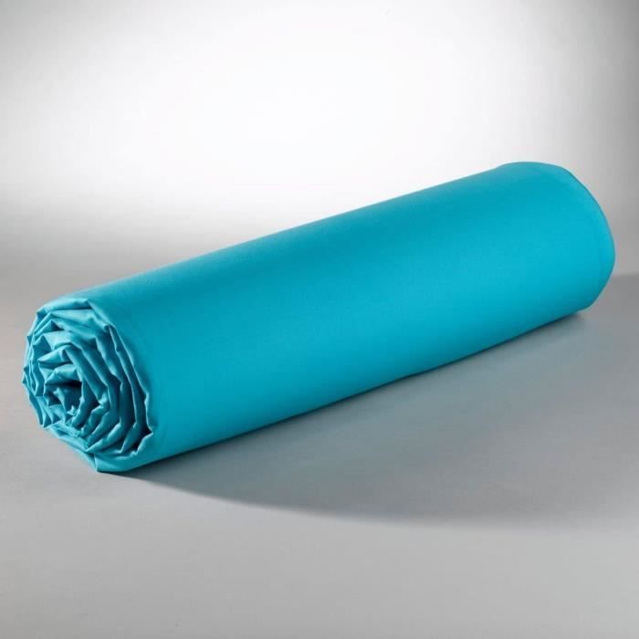 Drap Housse - HOME DECO - 140x190 cm - 100% Coton - 57 Fils/cm² - Bleu Turquoise Drap Housse - HOME DECO - 140x190 cm - 100% Coton - 57 Fils/cm² - Bleu Turquoise