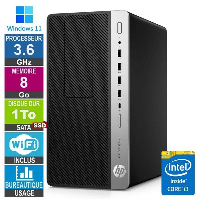 HP 600 G4 MT i3-8100 3.60GHz 8Go/1To SSD Wifi W11