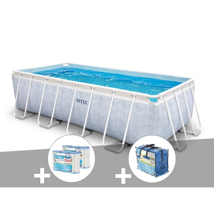 Kit piscine tubulaire Intex Chevron rectangulaire 400 x 200 x 100 + 6 cartouches de filtration + Bâche à bulles - vue 1