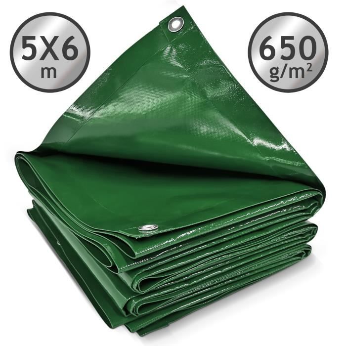 Bâche de Protection - JAGO - 5 x 6 m - Imperméable - Polyester Revêtu de PVC 650 g/m² - Vert
