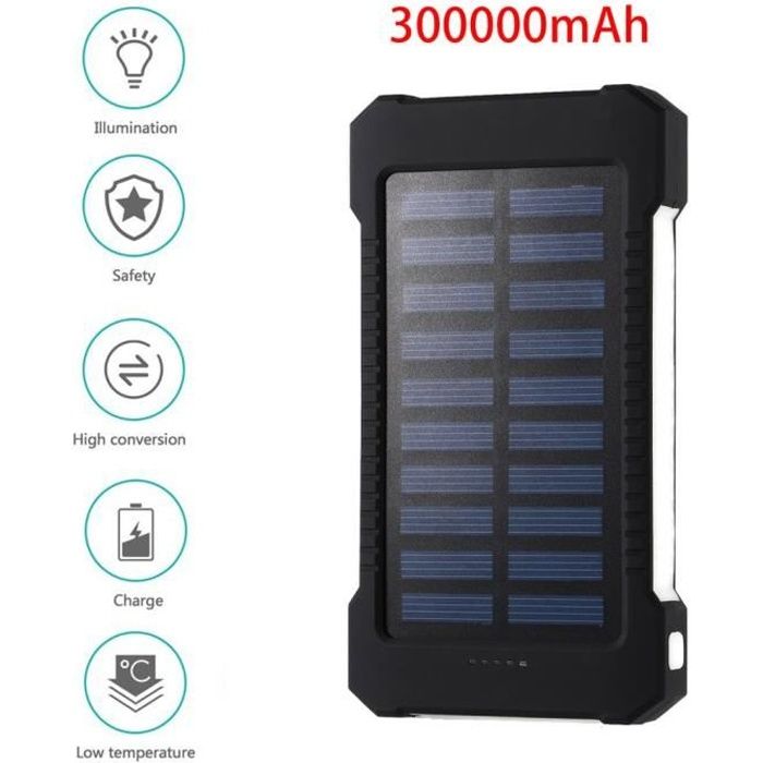 30000mAh double port USB étanche banque d'énergie solaire, chargeur de batterie externe