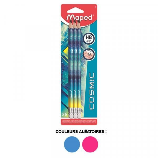 6 crayons graphite - Embout gomme - Mine HB - Cosmic Teens - Maped
