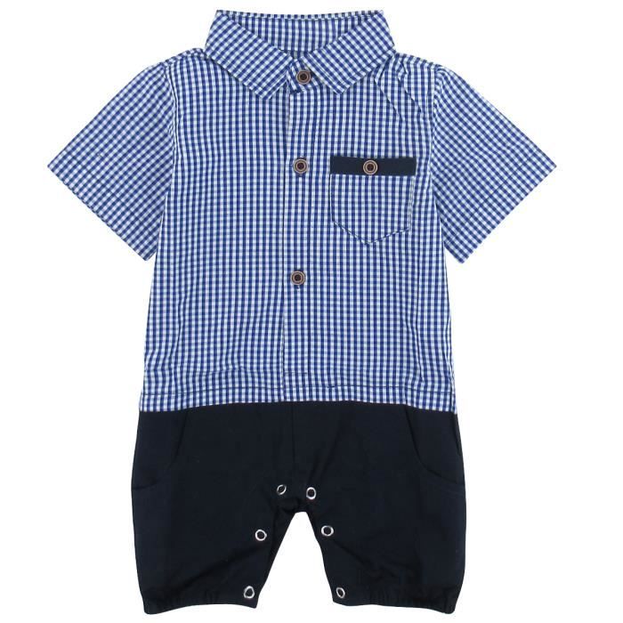 Vetements Bebe Garcon Nouveau Ne Gentilhomme Costume Barboteuses Enfant Grenouillere Combinaison Manches Court Bleu Cdiscount Pret A Porter