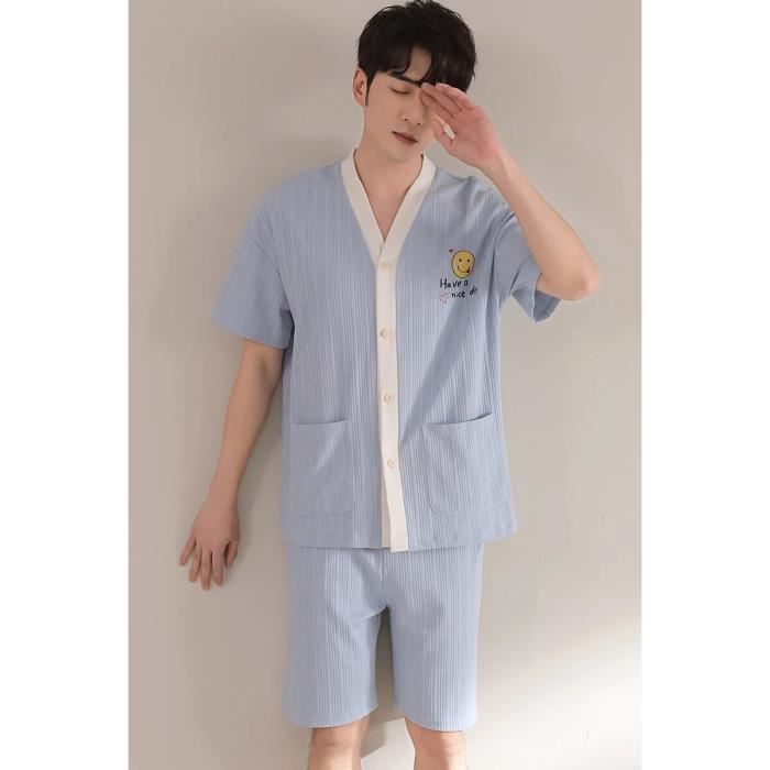 Pyjama Homme Style Kimono Japonais - Tissu Jacquard, Confortable, Poches, Pour Détente Maison - 13