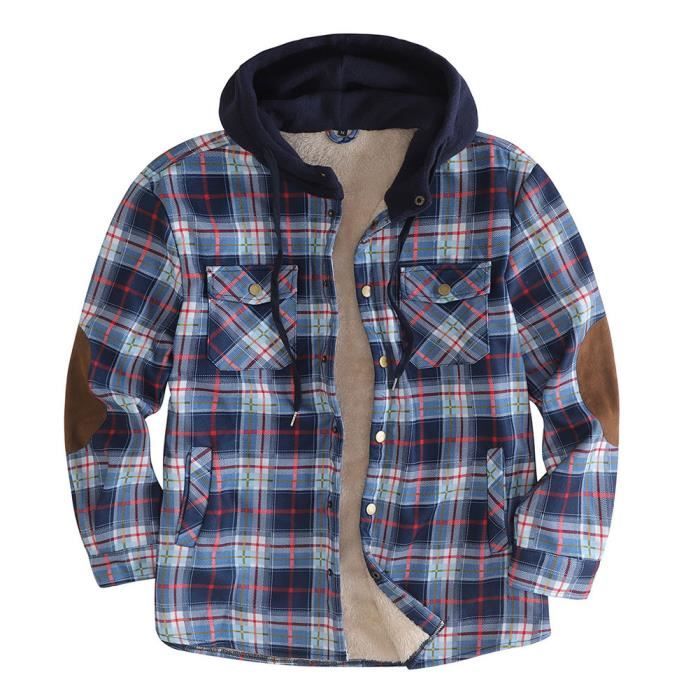 Chemise à Carreaux Flanelle Homme Onedog à Capuche - Décontractée Manches Longues