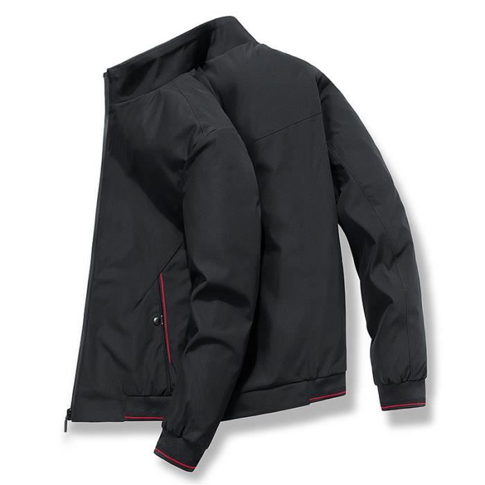 Blouson Homme Grande Taille Casual Col Montant Automno Printemps Coupe Standard - Noir Noir 